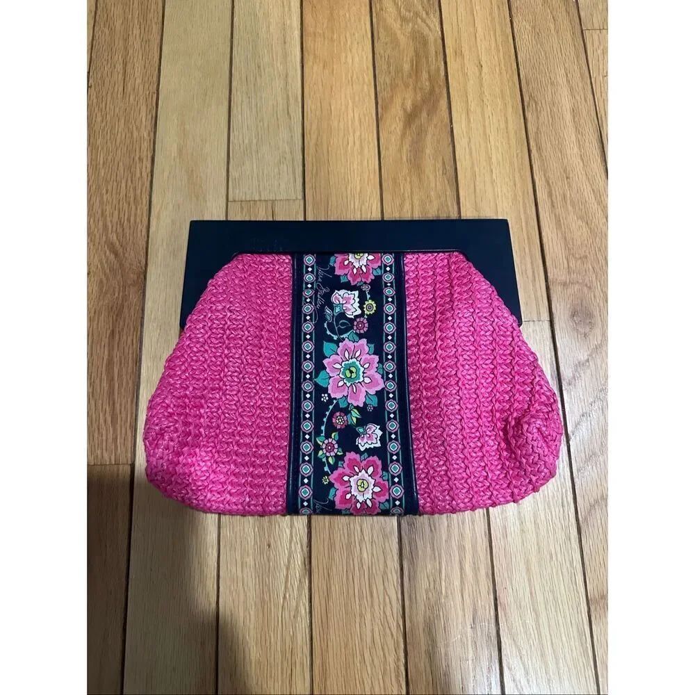 Vera Bradley Petal Paisley Straw Clutch Pink